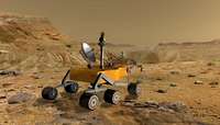 The Mars Science Laboratory, a mission with instruments from Russia, Spain, and Canada as well as the United States, explores a canyon plateau in this artist's conception.